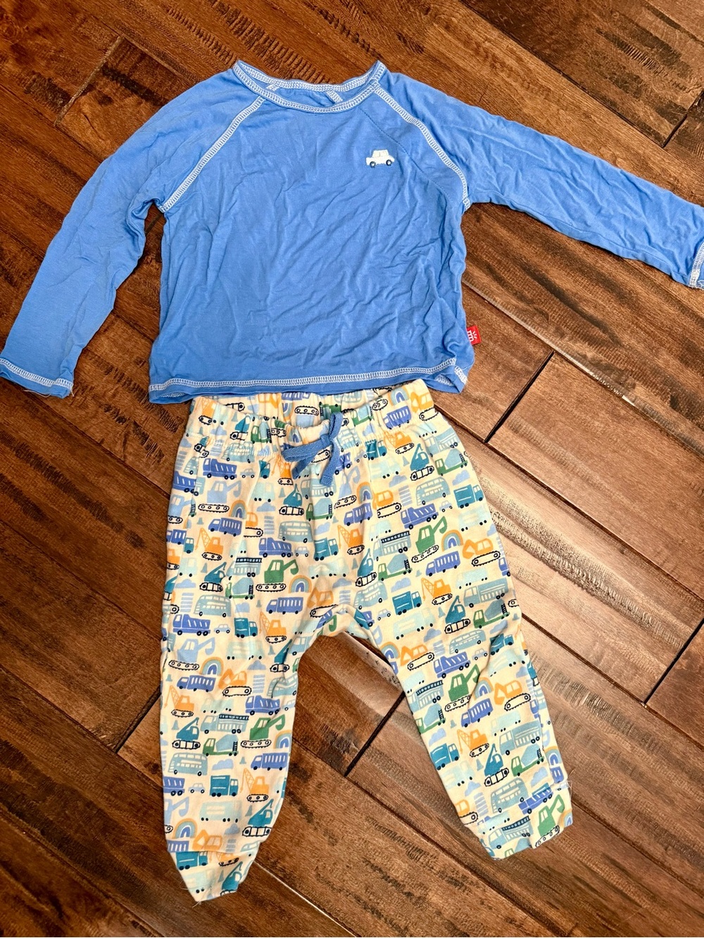 Magnetic Me Blue Magnetic Top with Multicolor Vehicle Print Pajama Set